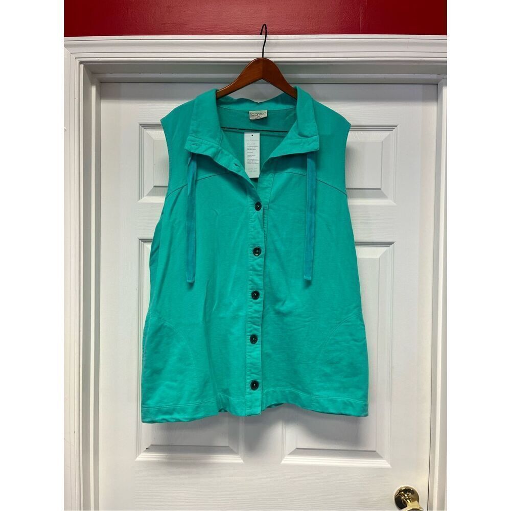 iCANTOO Aqua Green Long Line Lagenlook Pocket Cotton Vest sz 2X NWT